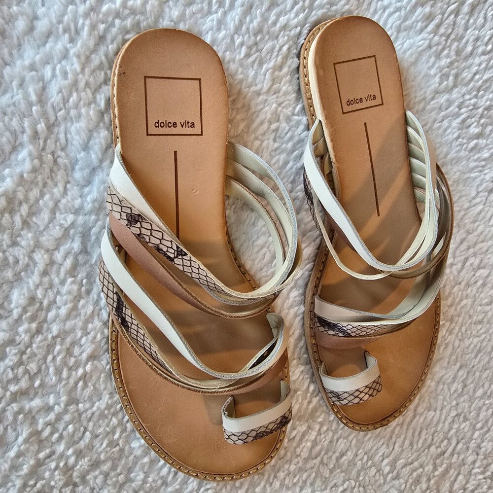 Dolce Vita Nelly Flat Sandals Beige White Neutrals Size 8 - Picture 10 of 16